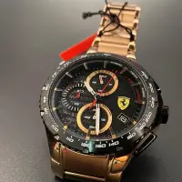 在飛比找Yahoo!奇摩拍賣優惠-FERRARI法拉利男錶,46mm玫瑰金圓形精鋼錶殼,黑色三