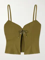 [LUDOVIC DE SAINT SERNIN] LUDOVIC DE SAINT SERNIN - Lace-up Cotton-twill Top - Army green - small small Green