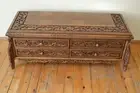 Walnut Wood Hand Carved 4 Drawers TV Unit Farmhouse Media Console Rustic Cabinet