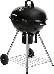 [George Foreman] Portable Charcoal BBQ Round Kettle 47.5 cm, Adjustable Vent, Integrated Thermometer, Charcoal Barbecue, Stand & 2 Wheels with Chrome Grill, GFKTBBQ, 60x51x90
