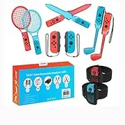 10 in 1 Switch Sports Game Accessories Compatible with Switch OLED Joy-con Controller, Hand Strap, Leg Strap, Golf Clubs, Sword, Badminton Rackets
