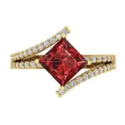 2.49Ct Princess Cut Natural Garnet Solid Gold Engagement Promise Statement Ring