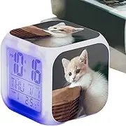 Kitten Alarm Clock, Cube Digital Childrens Clock LED Alarm Clock, Electronic Colorful Alarm Clock, Cat Lovers Clock for Classroom, Living Room