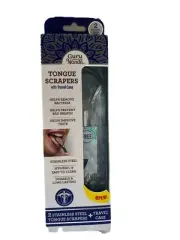 Gurunanda Stainless Steel Tongue Scraper (Pack of 2), Fight Bad Breath, Medical