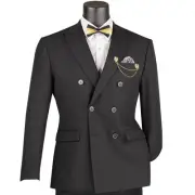 VINCI Men's Black Stretch Slim-Fit Double-Breasted Suit w/ Flex Waistband - NEW