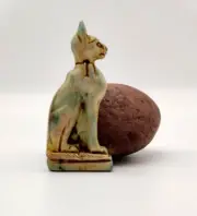 Unique Bastet Egyptian Statue Cat Antique Handmade Goddess Multicolor Stone