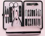 Manicure Pedicure Set Nail Clipper Set -15 Piece Stainless Steel Nail Care Aids -Fingernail Clippers,Toenail Clippers -Portable Travel & Grooming Kit Tools (Pink&Black)