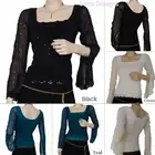 Stunning Square Neckline Cross Over Woven Squence Top Long Sleeves TP2033/221