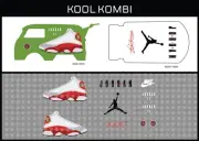 HotWheels(1/64), Kool Kombi "Air Jordan 013" Waterslide,PrintedWhiteFirst,Decals
