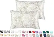Mulberry Satin Silk Pillowcase for Hair and Skin - Soft Breathable Smooth Both Sided Silk Pillow Cover Pair - Standard Size 50x75cm (Gold Leaf (2), Standard)