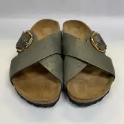 Birkenstock New w/ Box Siena Big Buckle Washed Metallic Stone Gold Suede Regular
