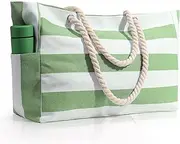 [BETAHEAR] Beach Bag for Women Large Waterproof Pool Bag with Zipper, Sandproof Canvas Travel Tote Bags for Birthday Gift Valentines Day, Green, Large
