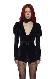 [Sugar Thrillz] Chic Manners Velvet Romper - Black
