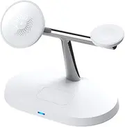 White,3 in 1 Wireless Charger Stand, 15W Fast Wireless Charging Station for Apple Multiple Devices, Travel Charger for iPhone 16/15/14/13/12, Apple Watch & Airpods Etc.