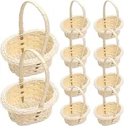 Mini Woven Basket, 10Pcs Small Woven Baskets for Wedding, Mini Picnic Baskets 3x4x5 Inch, White Plastic Basket with Handle