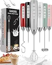 Sakgos Rechargeable Milk Frother Handheld - Electric Whisk 3 Speed Adjustable, Coffee Frother Wand with 3 Stainless Whisks, Electric Foam Maker, Drink Mixer Blender for Latte Cappuccino Matcha Egg, 08Frother_Silver