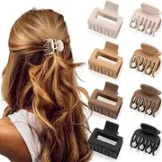 Matte Hair Clips for Women and Girls - Rectangle and Double Row Small Claw Clips for Thin/Medium Fine Hair - Nonslip Jaw Clips 8Pcs