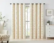 Foil Gold Blackout Window Curtains for Bedroom Living Room 108inch Long Modern Metallic Print Thermal Insulated Drapes Privacy Protection Window Treatment Sets Grommet Top, 2 Panels, Beige