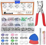 Rustark 608Pcs 5 Colors Snap Button Fastener with Pliers Tool Kit Includes 9.5mm Hollow and Solid Prong Snap Buttons, Snaps Pliers, Punching Tool, Ruler and Sewing Chalk for DIY Sewing Crafting