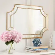 24 x 35 in. Beveled Glass Accent Natural Ornate Style Gold Frame Mirror Wall