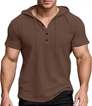 [FEOYA] Men Hooded Tank Tops Short Sleeves T-Shirts Gym Vests Top for Workout Running Athletic Sport Shirts Drawstring Sweatshirt with Pockets