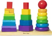 Melissa & Doug Geometric Stacker - Wooden Educational Toy - Shape Sorter and Sta