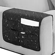 Armchair Organiser Waterproof Sofa Armrest Covers with 6 Pockets Anti-Slip Couch Armchair Caddy Storage Bag for TV Remote Control, Magazines, Pad Black