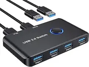 ABLEWE USB 3.0 Switch, USB Switch Selector 2 Computers Sharing 4 USB Devices KVM Switcher Box for PC, Printer, Scanner, Mouse, Keyboard with 2 Pack USB Cable(Compatible with Mac/Windows/Linux)