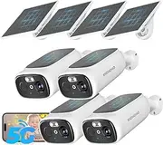 2.4/5 Ghz WiFi Cameras for Home Security, 2K Solar Camera Outdoor Wireless, Color Night Vision Spotlight Camera with 130°Wide View，2-Way Audio, IP65, Cloud/SD, AI Detection, Works Alexa, 4 Cam-kit