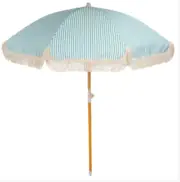 Vintage Beach umbrella Sage green 50+ cotton tassel fringed matching carry bag