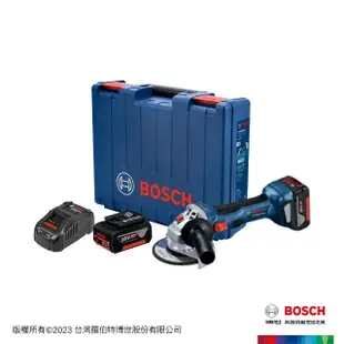 【BOSCH 博世】18V免碳刷4英吋砂輪機套裝組(GWS 180-LI_5.0Ah x 2)