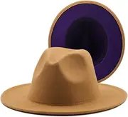 [Hcclijo] Outer Orange Inner Wool Felt Jazz Fedora Hats Men Women Wide Brim Panama Trilby Cap 56-58CM