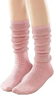 [changyexi] long slouchy socks women, pink crew socks,Retro soft breathable thick knit socks, Pink, One Size