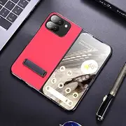 [Jarttarn] Compatible with Google Pixel 9 Pro Fold (2024) Phone Case, with Bracket,Luxury Leather Case, PC Frame, Anti Drop Case for Pixel 9 Pro Fold (Red)