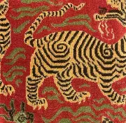 CLARENCE HOUSE Tibet Small Scale Cinnabar Linen Cotton Remnant New