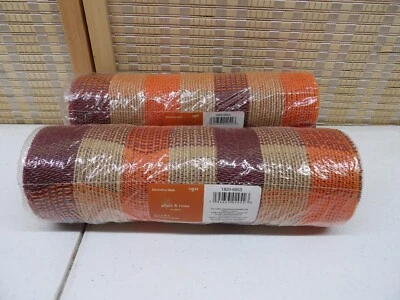 Place and Time 2 Roll Lot Deco Mesh Striped Fall Ribbon 10 in x18 ft