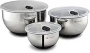 [HexClad] Stainless Steel Mixing Bowl Set, 3-Piece with Vacuum Seal Lids and Non-Slip Base, 1.3,3 and 5 Quarts