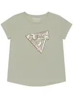 GUESS Light Green Sequin Triangle Logo T-Shirt Size: 2, Spandex