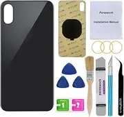 Perzework OEM Rear Back Glass Replacement for iPhone Xs Max 6.5 inches with Reparing Toolkit and Pre-Installed Adhesive (Space Gray/Black)