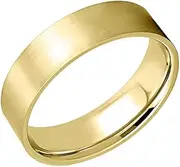 [Gemini] His Her Yellow Gold Comt-Fit Flat Ring Brushed Wedding Titanium Ring Valentine Day Gift 4mm 6mm