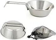 WESIEVYA 1pc Stainless Steel Bowl with Handle Camping Bowl Outdoor Bowl Foldable Bowl
