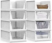 Stackable Storage Bins,8 Pack Foldable Plastic Wardrobe Clothes Organizer Drawer Shelf Storage Basket Container Plastic Drawer Organizer Shelf Baskets Folding Containers Bins Cubes