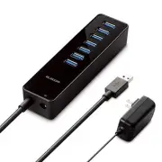 ELECOM USB3.0 Hub 7port with magnet & AC power charger Self-powered [Black]
