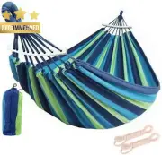Outdoor Double Hammock Swinging Camping Hanging with Tree Strap Hook Blue