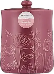 Mason Cash In the Meadow Medium Storage Jar 1.85 Litre Embossed Floral Design, Durable Stoneware, Airtight Lid – Ideal for Biscuits, Cookies, Rice, Flour – Classic Kitchen Storage