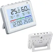 Digital Thermometer Hygrometer, Indoor Temperature and Humidity Gauge with 3.34 Inch LCD Screen, Time and Date Display, for Office, Garden, Warehouse