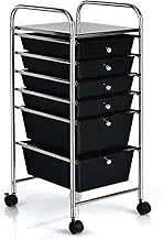 FANTASK 6-Drawer Rolling Storage Cart, Multipurpose Mobile Utility Storage Organizer for Home Office School (Black)