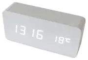 White Led Wooden 3 Alarm Clock + Temperature Display Usb/Battery Wood White 6035