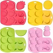 Whaline 4 Pack Fruit Shaped Silicone Mold Pineapple Orange Watermelon Strawberry Chocolate Candy Baking Mould 3D Summer Fruit Ice Mold for DIY Jelly Fondant Soap Gummy Cake Cupcake Topper Decoration