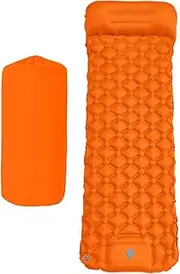 Zxpjkyu Camping Sleeping Mat with Pillow, Inflatable Sleeping Pad, Ultralight Compact Camping Mattress for Traveling, Picnic and, Orange